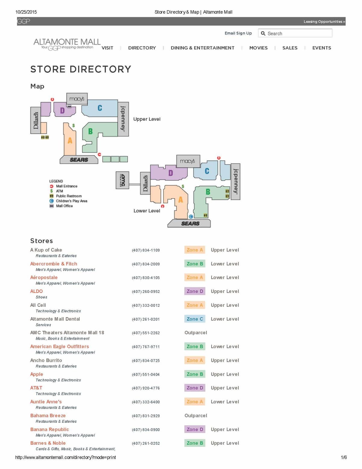 mapa ng mga Altamonte mall