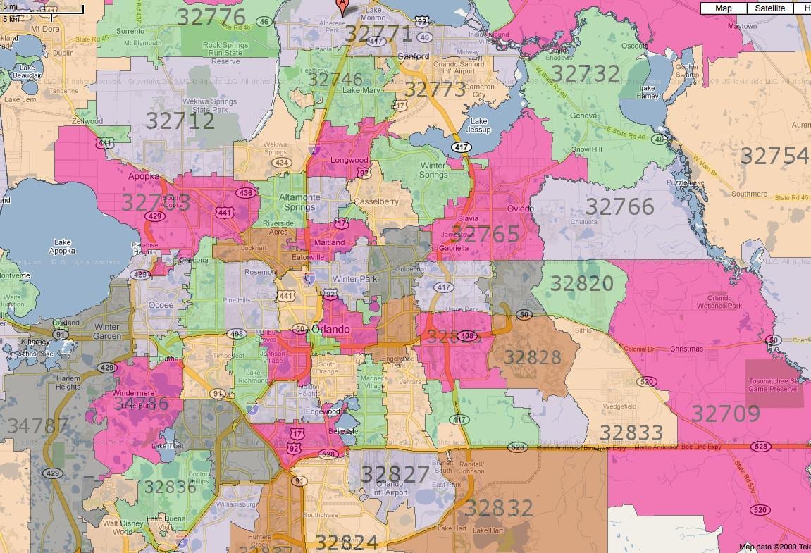 zip code mapa Orlando